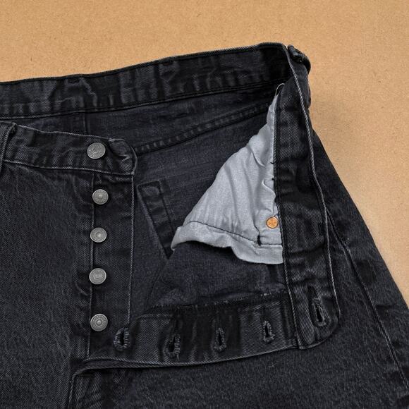 Levi's 501 Jean Shorts MEASURES 34 WAIST Faded Black Denim Button Fly Jorts - Picture 4 of 14